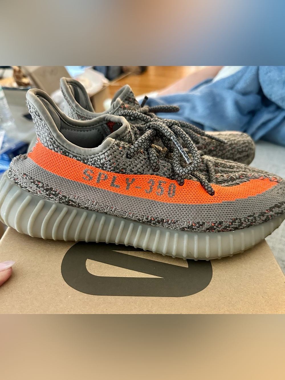 Yeezy Boost 350 V2 Gray with Orange Stripe- Serial/authenticity code is 13 digs